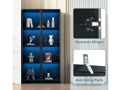 Vitrina de cristal - 80 x 40 x 160 cm - con LED + 2 puertas con estantes móviles - aglomerado - negro