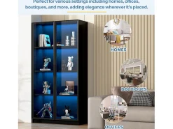 Vitrina de cristal - 80 x 40 x 160 cm - con LED + 2 puertas con estantes móviles - aglomerado - negro