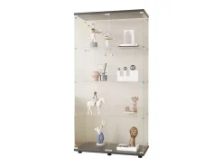 Vitrina de cristal 4 estantes, 81x37x165cm, estante de cristal con 2 puertas, vitrina sobre soporte, color negro