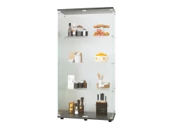 Vitrina de cristal 4 estantes, 81x37x165cm, estante de cristal con 2 puertas, vitrina sobre soporte, color negro
