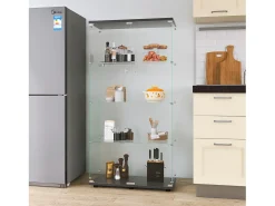 Vitrina de cristal 4 estantes, 81x37x165cm, estante de cristal con 2 puertas, vitrina sobre soporte, color negro