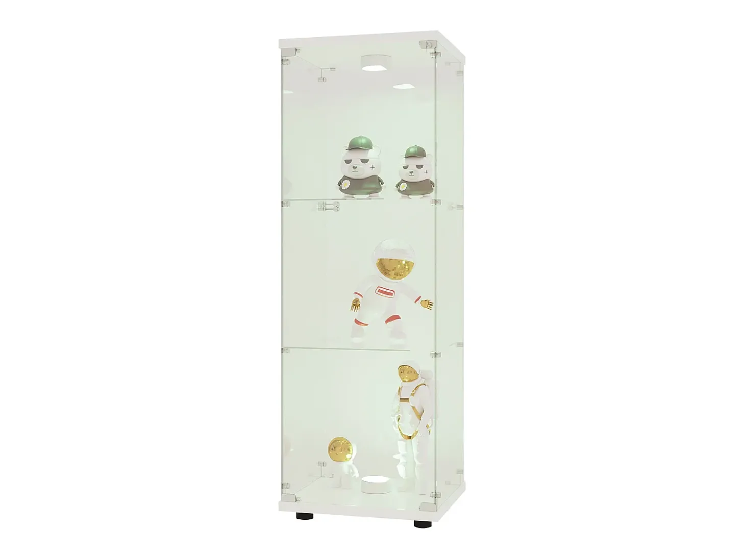 Vitrina de cristal 42×36×125cm GARHELPER - 3 estantes - 1 puerta - Cristal templado - Luz LED - Negro