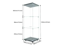 Vitrina de cristal 42×36×125cm GARHELPER - 3 estantes - 1 puerta - Cristal templado - Luz LED - Blanco