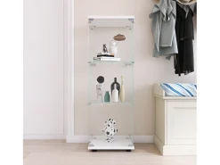 Vitrina de cristal 42×36×125cm GARHELPER - 3 estantes - 1 puerta - Cristal templado - blanco