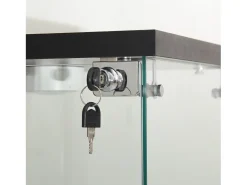 Vitrina de cristal con 2 estantes, vitrina de cristal con luces LED y puertas, 86x40x36 cm, color negro