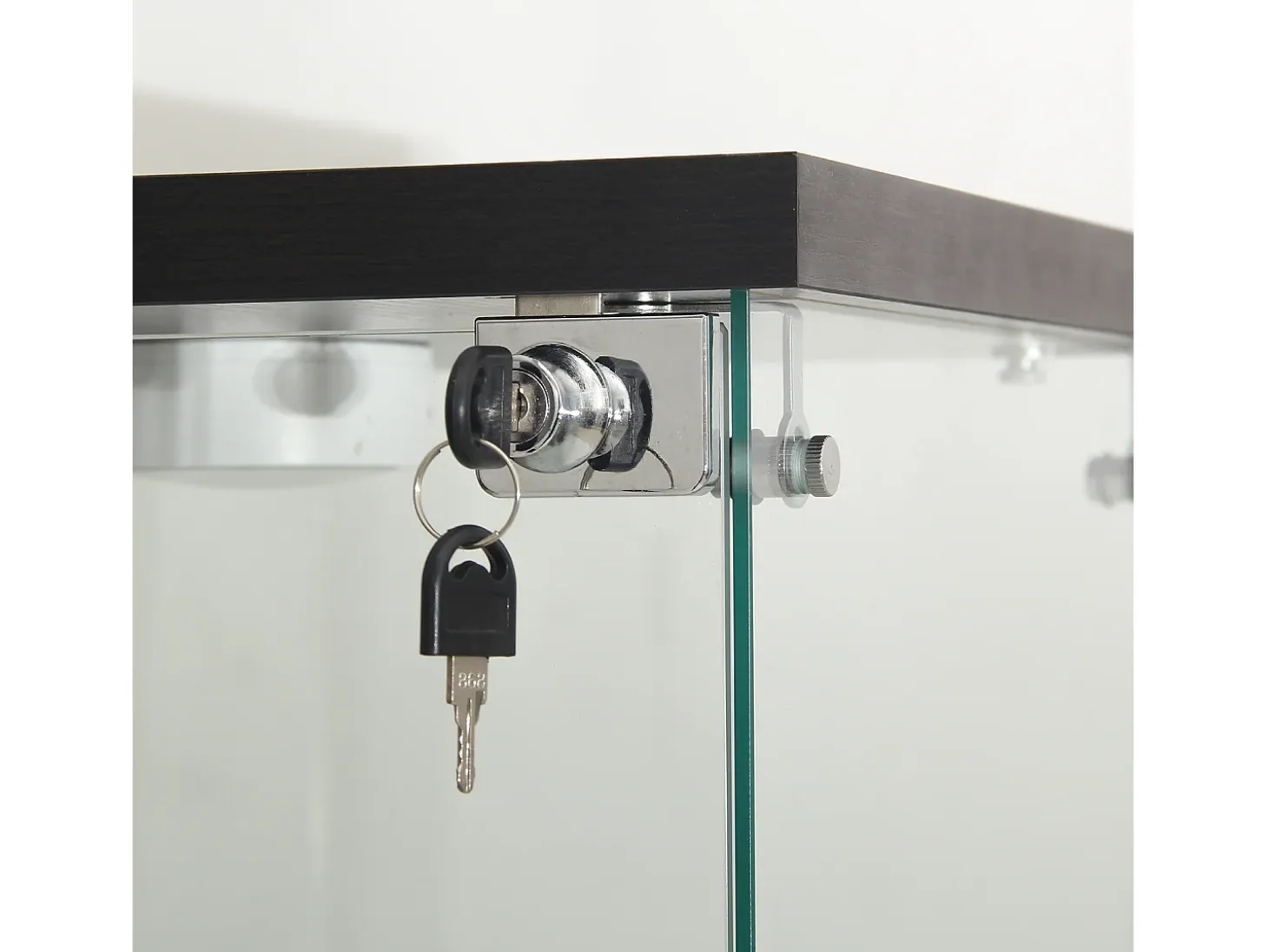 Vitrina de cristal con 2 estantes, vitrina de cristal con luces LED y puertas, 86x40x36 cm, color negro