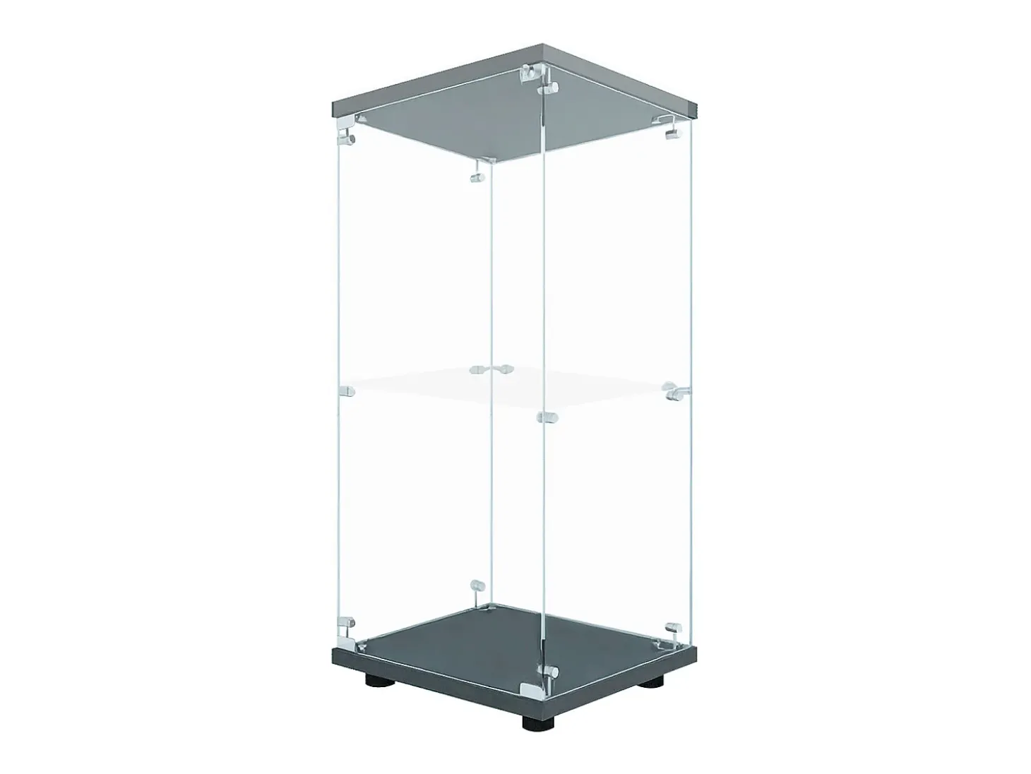 Vitrina de cristal con 2 estantes, vitrina de cristal con luces LED y puertas, 86x40x36 cm, color negro