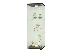 Vitrina de cristal con 3 estantes, luz LED y cerradura, color negro