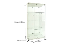 Vitrina de cristal con 4 estantes, vitrina de 2 puertas con luz y cerradura, color blanco