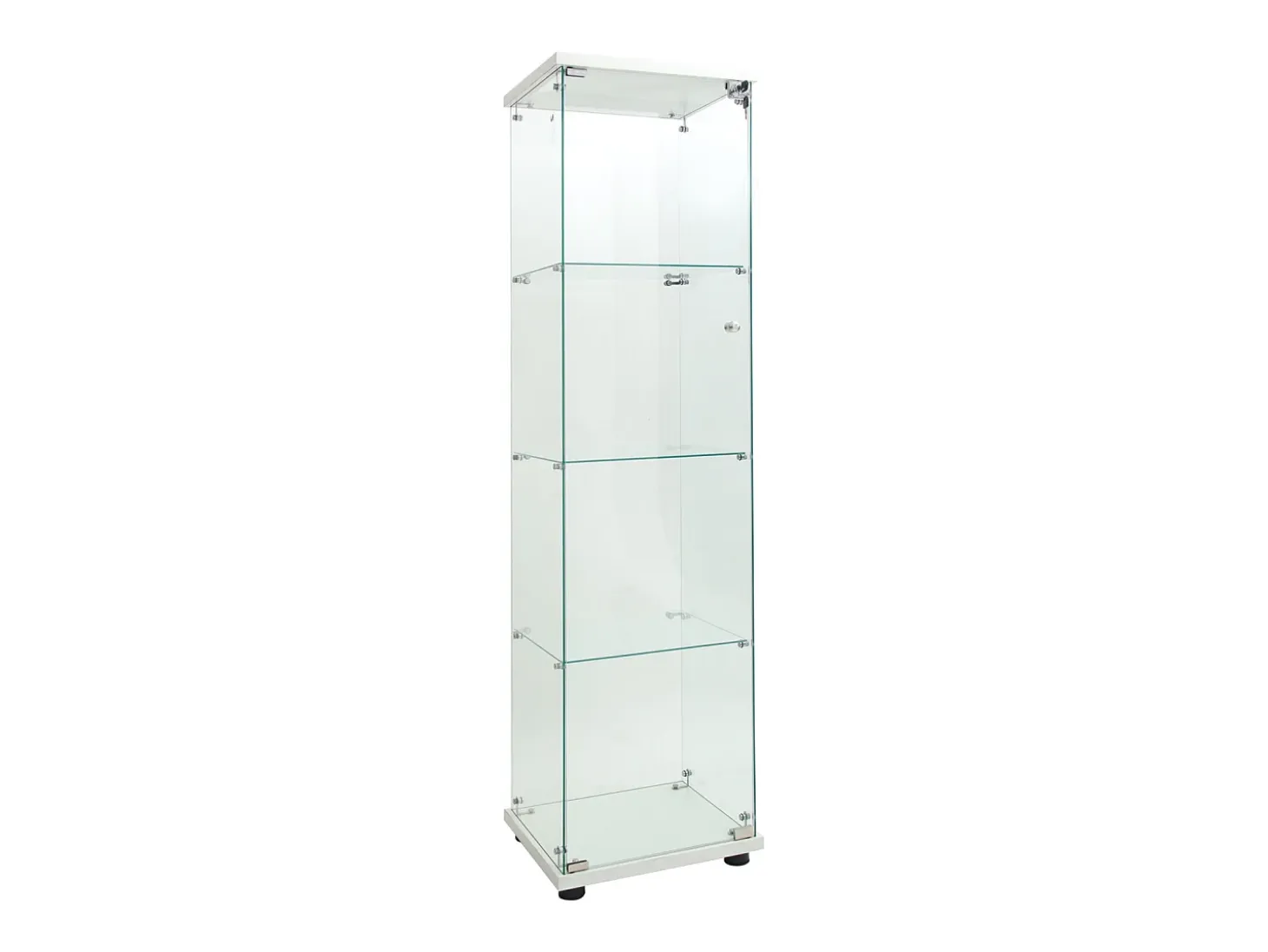 Vitrina de cristal con 4 estantes, LED, 1 puerta, 164x42x36 cm, armario de colección, blanco, transparente