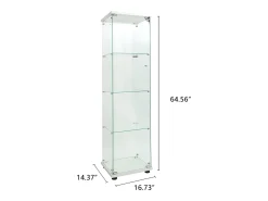 Vitrina de cristal con 4 estantes, LED, 1 puerta, 164x42x36 cm, armario de colección, blanco, transparente