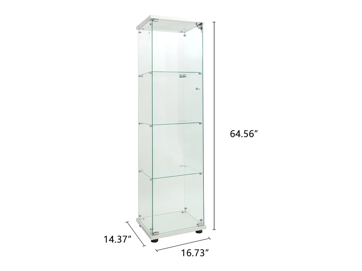 Vitrina de cristal con 4 estantes, LED, 1 puerta, 164x42x36 cm, armario de colección, blanco, transparente