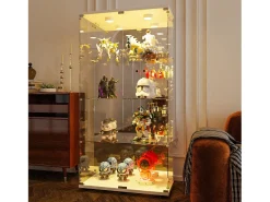 Vitrina de cristal con 4 estantes, 80,49 x 36,49 x 163,9 cm, con 2 puertas, con luz LED, color blanco