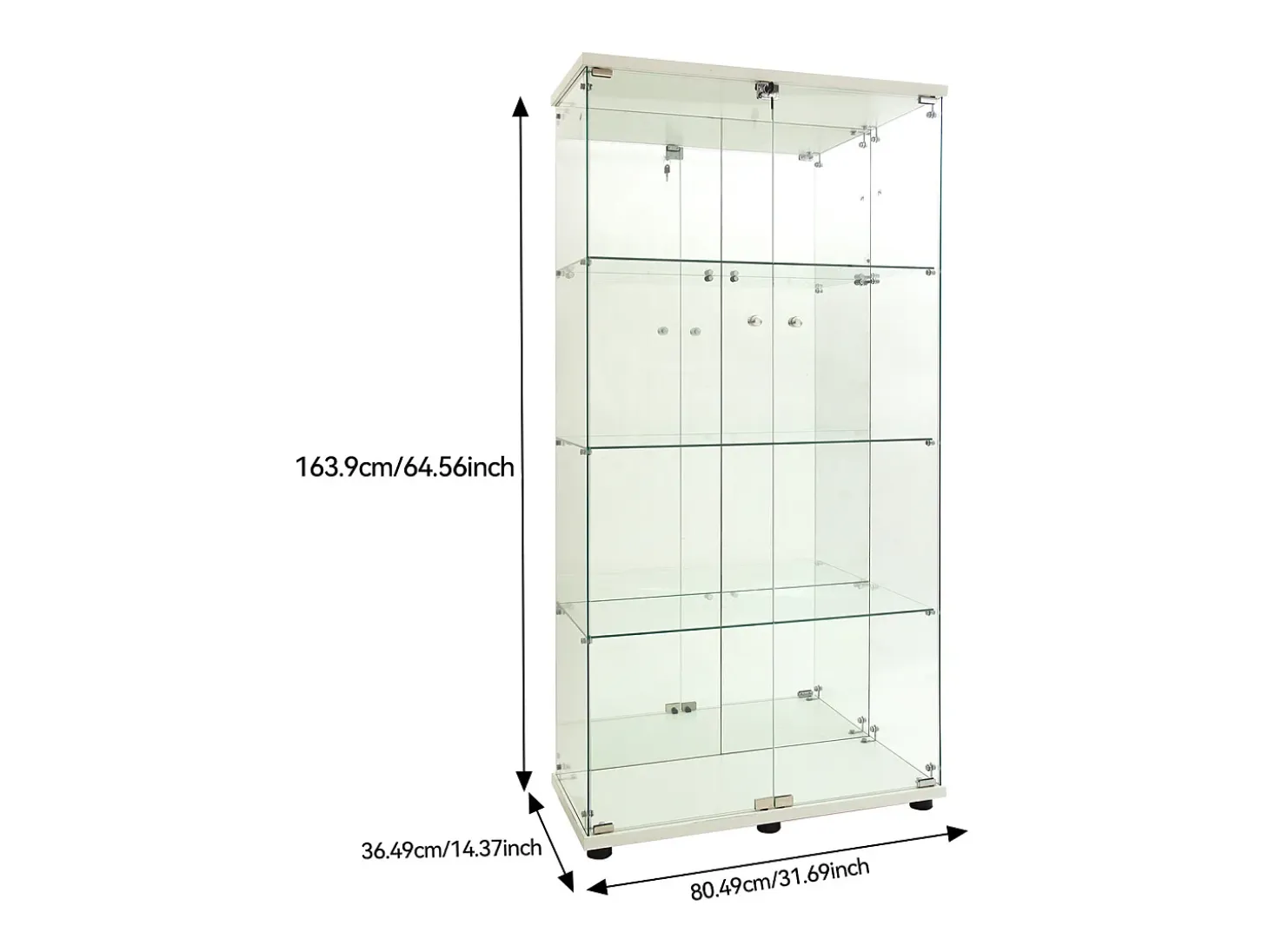 Vitrina de cristal con 4 estantes, 80,49 x 36,49 x 163,9 cm, con 2 puertas, con luz LED, color blanco
