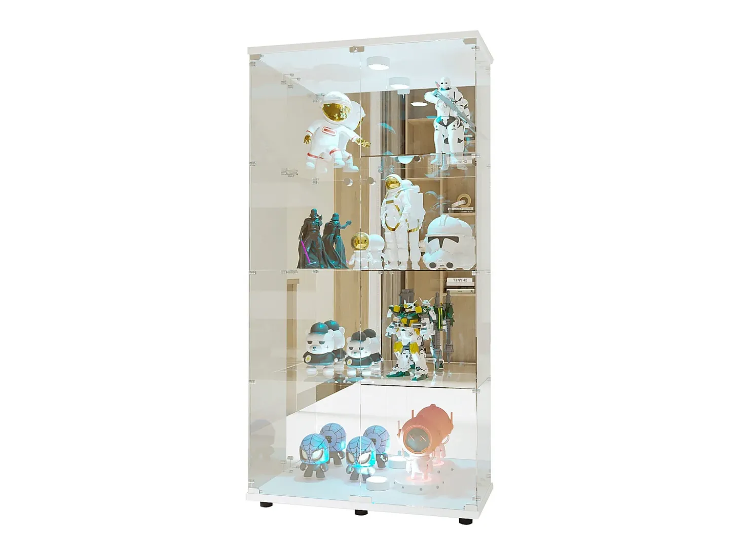 Vitrina de cristal con 4 estantes, 80,49 x 36,49 x 163,9 cm, con 2 puertas, con luz LED, color blanco