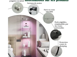 Vitrina de cristal con 5 estantes y puerta doble, vitrina para sala de estar
