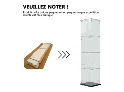 Vitrina de cristal con 5 estantes y puerta doble, vitrina para sala de estar