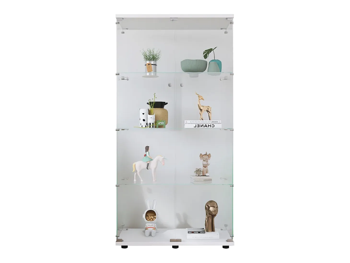 Vitrina de cristal con 4 estantes, 2 puertas y cerradura, 164 x 80 x 36 cm, color blanco