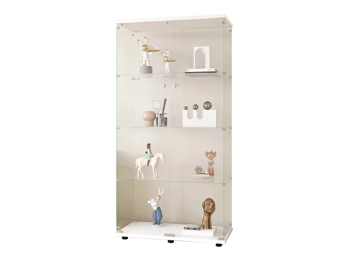 Vitrina de cristal con 4 estantes, 2 puertas y cerradura, 164 x 80 x 36 cm, color blanco