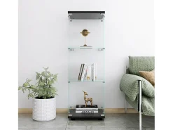 Vitrina de cristal con 3 estantes, moderna estantería de madera, puertas con cerradura, color negro