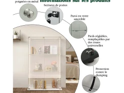 Vitrina de cristal con 4 estantes y puerta doble, vitrina para sala de estar