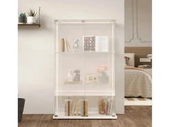 Vitrina de cristal con 4 estantes y puerta doble, vitrina para sala de estar