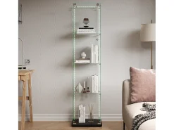 Vitrina de cristal con 4 estantes e iluminación LED - 163 x 39 x 35 cm - Vitrina estrecha - negra