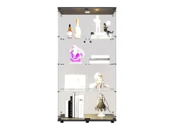 Vitrina de cristal con 4 estantes, 80,49 x 36,49 x 163,9 cm, con 2 puertas, con luz LED, color negro
