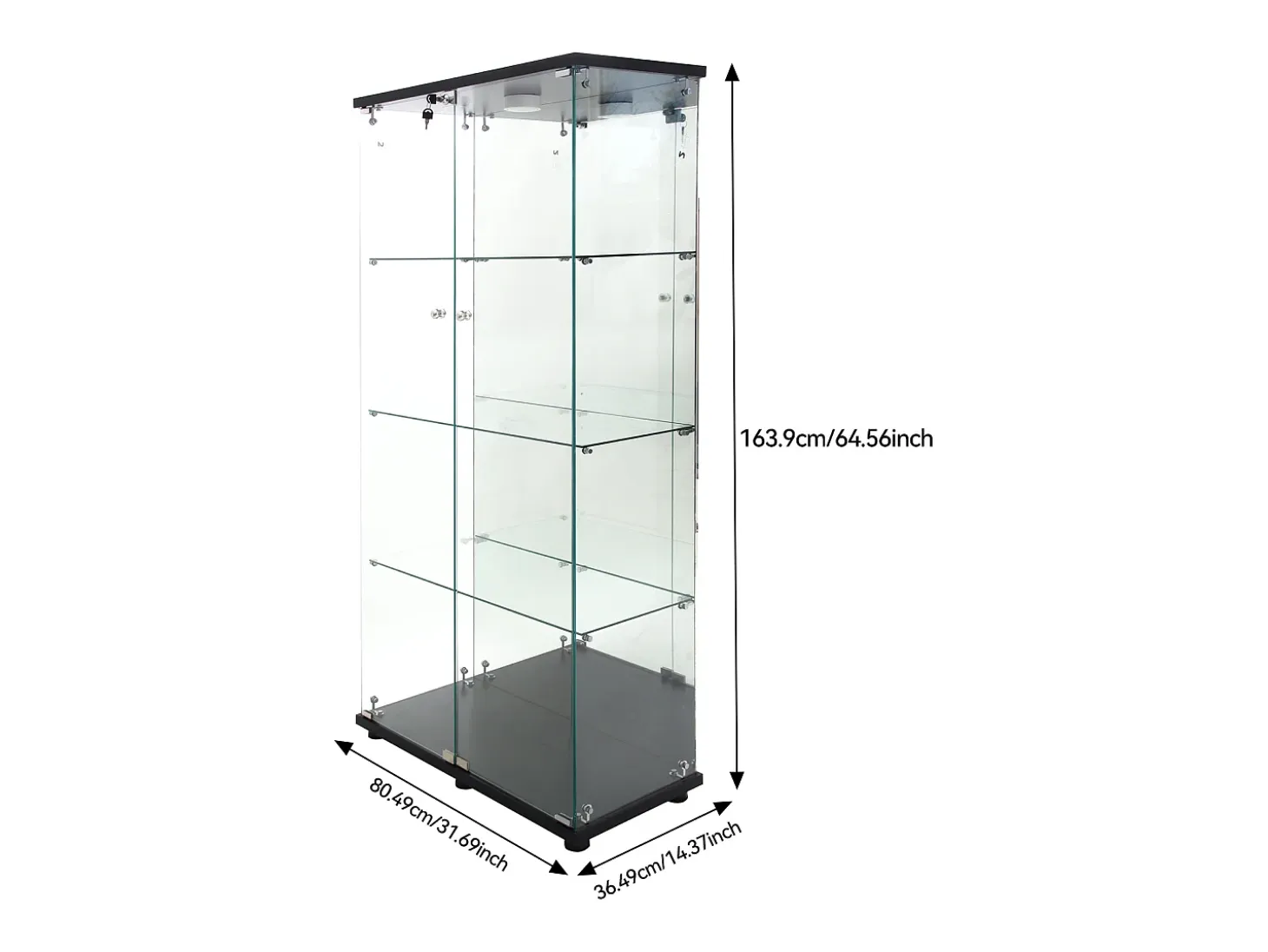 Vitrina de cristal con 4 estantes, 80,49 x 36,49 x 163,9 cm, con 2 puertas, con luz LED, color negro