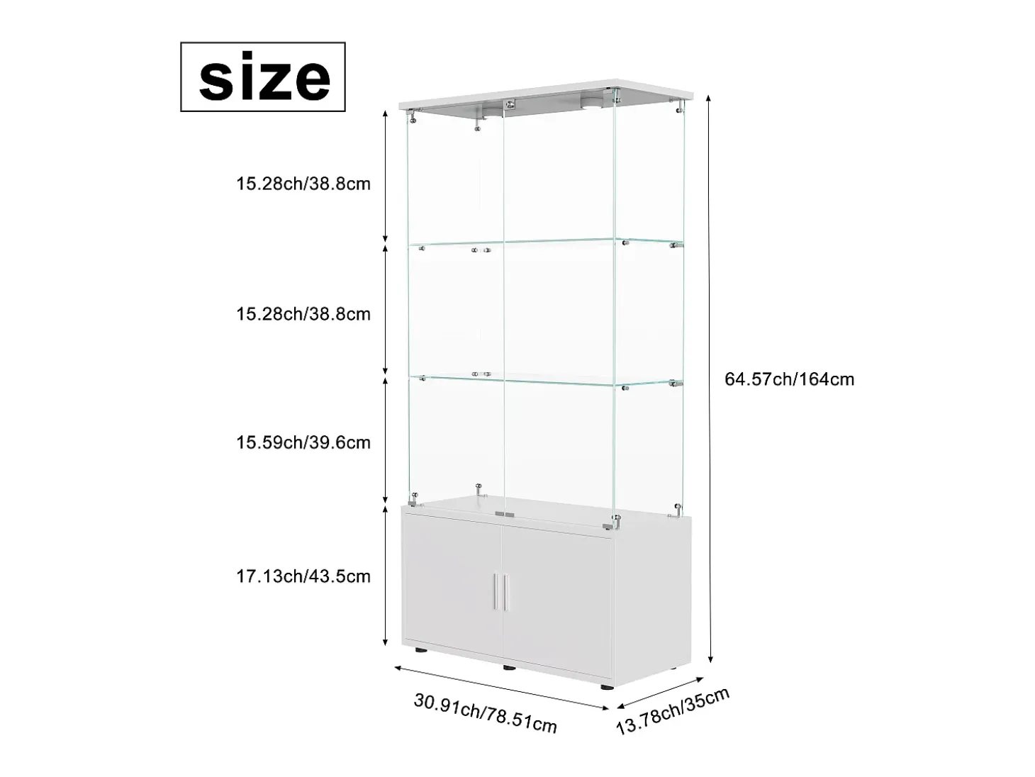 Vitrina de cristal con 3 estantes, armarios e iluminación LED - Diseño moderno, Blanco