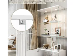 Vitrina de cristal con 3 estantes, armarios e iluminación LED - Diseño moderno, Blanco