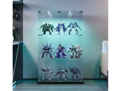 Vitrina de cristal con 4 estantes y puerta doble, vitrina para sala de estar