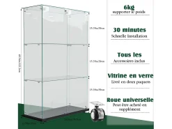 Vitrina de cristal con 4 estantes y puertas dobles – Muebles de salón elegantes