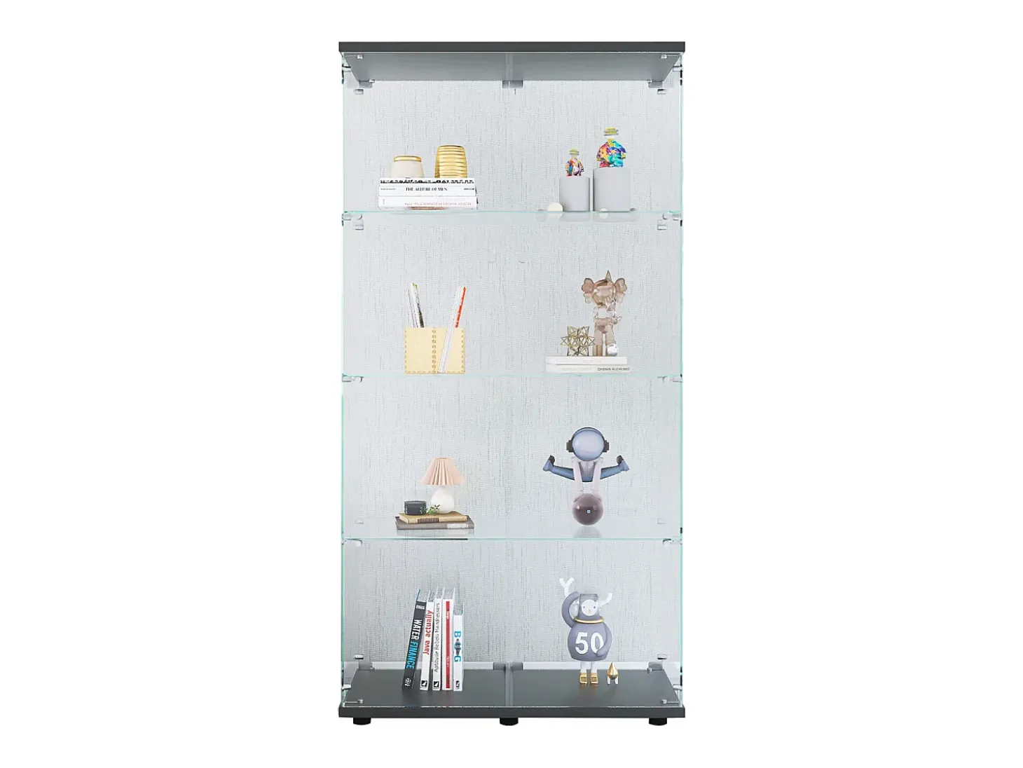 Vitrina de cristal con 4 estantes, 2 puertas y cerradura, 164 x 80 x 36 cm, color negro