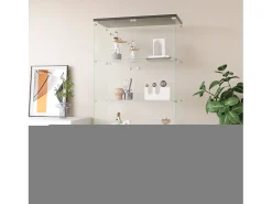 Vitrina de cristal con 4 estantes, 2 puertas y cerradura, 164 x 80 x 36 cm, color negro
