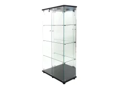 Vitrina de cristal con 4 estantes, vitrina de 2 puertas con luz y cerradura, color negro