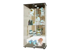 Vitrina de cristal con 4 estantes, vitrina de 2 puertas con luz y cerradura, color negro