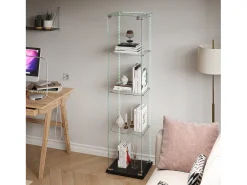 Vitrina de cristal con 5 estantes y puertas dobles para salón.