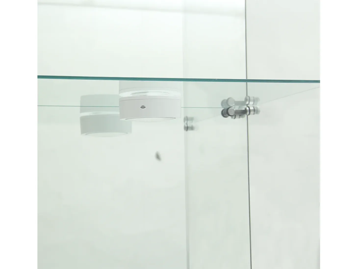 Vitrina de cristal con 1 puerta y cerradura, para salón, blanca con luz y espejo, 164x42,5x36,5 cm