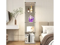 Vitrina de cristal con cerradura e iluminación LED - 4 estantes - 1 puerta - 36,5 x 42,5 x 164 cm - blanco