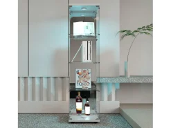 Vitrina de cristal con cerradura e iluminación LED - 4 estantes - 1 puerta - 36,5 x 42,5 x 164 cm - blanco