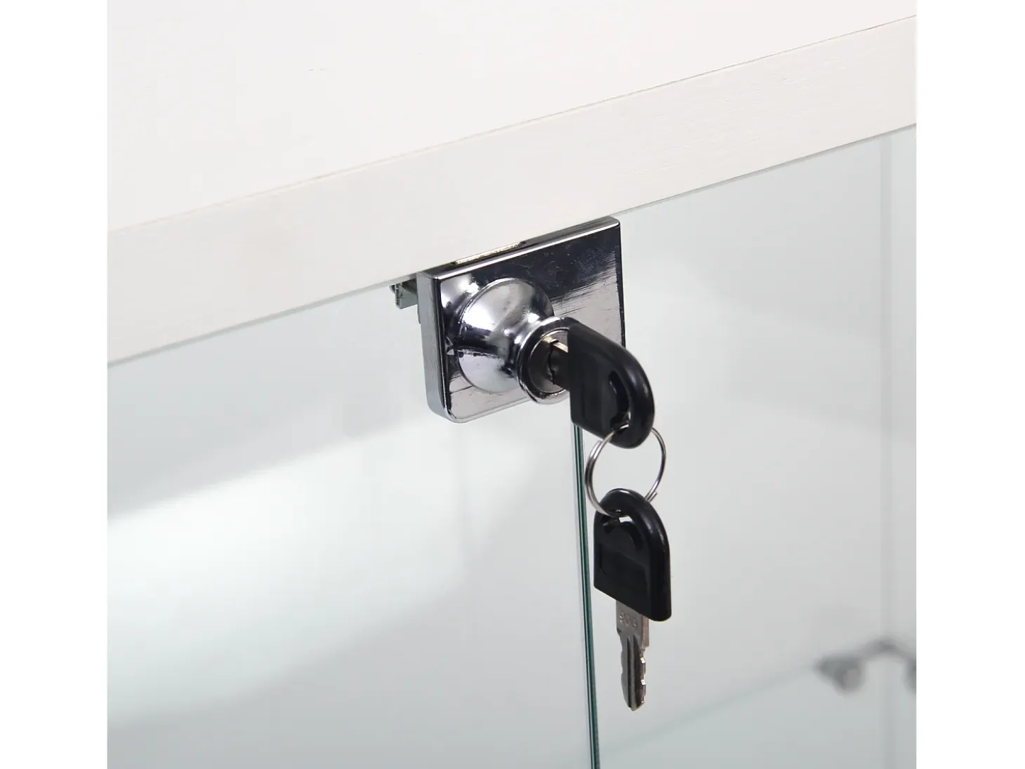 Vitrina de cristal con iluminación LED, Vitrina de cristal con cerradura, Armario de colección, 2 puertas, 4 estantes, 80 x 36 x 164 cm, Blanco