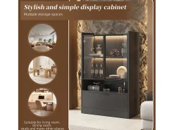 Vitrina de cristal con iluminación LED - Diseño pop-up - Vitrina de colección - 35 x 80 x 120 cm, Negro