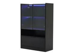Vitrina de cristal con iluminación LED - Diseño pop-up - Vitrina de colección - 35 x 80 x 120 cm, Negro