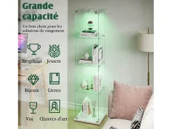 Vitrina de cristal con iluminación LED táctil, puertas y estantes con cerradura, 163 x 40 x 35 cm, blanca