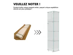 Vitrina de cristal con iluminación LED táctil, puertas y estantes con cerradura, 163 x 40 x 35 cm, blanca