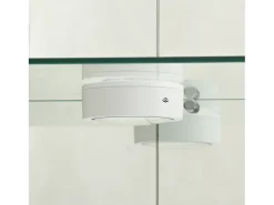 Vitrina de cristal con iluminación LED y cerradura, vitrina de cristal para salón con 2 puertas y estantes, color blanco