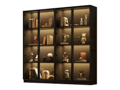 Vitrina de cristal con LED, 4 puertas, estantes regulables, color negro (160x40x160 cm)
