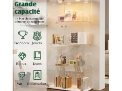 Vitrina de cristal con luz de grifo, vitrina, 2 puertas con cerradura, 4 estantes, 163 x 78,5 x 35 cm, color blanco