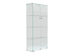 Vitrina de cristal con luz de grifo, vitrina, 2 puertas con cerradura, 4 estantes, 163 x 78,5 x 35 cm, color blanco